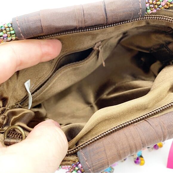 Vintage‎ Prezzo Boho Multicolor Beaded Fabric Handbag-Beaded Handle - Picture 10 of 11